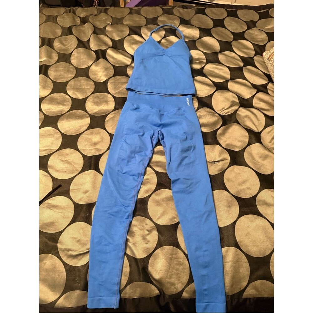 DFYNE Impact Seamless Set Blue Scrunch Leggings & Halter Top Small